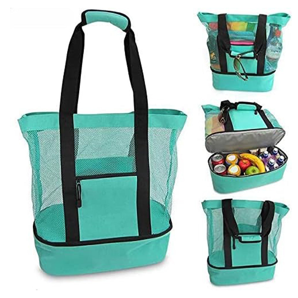 Vibe Geeks 2 in 1 Mesh Beach Tote Bag with Insulated Cooler - Black