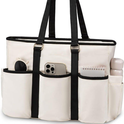 White Women's Laptop Tote Bag - Professional Business Briefcase & Shoulder Handbag (Fits up to 15.6 Inch Laptop)