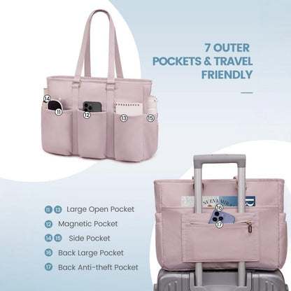 White Women's Laptop Tote Bag - Professional Business Briefcase & Shoulder Handbag (Fits up to 15.6 Inch Laptop)